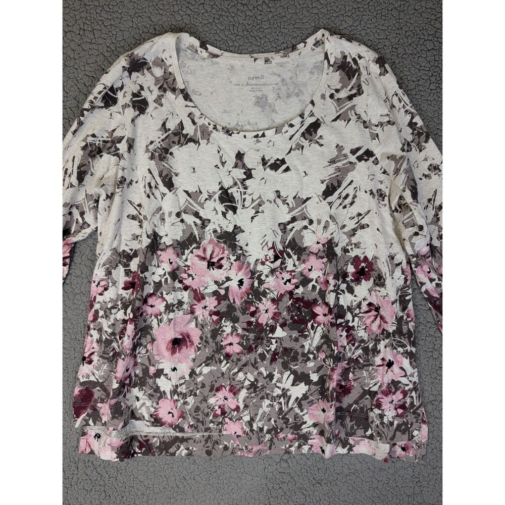 J Jill Pure Jill Shirt Womens Large P Floral Scoop Neck High Low Top 100% Cotton